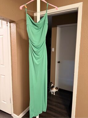 Zara Mint Green Backless Draped Slip Dress
